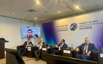 Tenaga Ahli Menteri Energi dan Sumber Daya Mineral (ESDM) Satya Hangga Yudha Widya Putra (ketiga dari kiri) berbicara dalam forum internasional, di St Petersburg, Rusia, secara hybrid, Jumat (10/10/2025). (ANTARA FOTO/Dokumentasi pribadi)