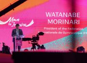 Presiden Federasi Gimnastik Dunia (FIG), Morinari Watanabe, menyebut penyelenggaraan di Jakarta sebagai momentum bersejarah. (Foto Humas Kemenpora)